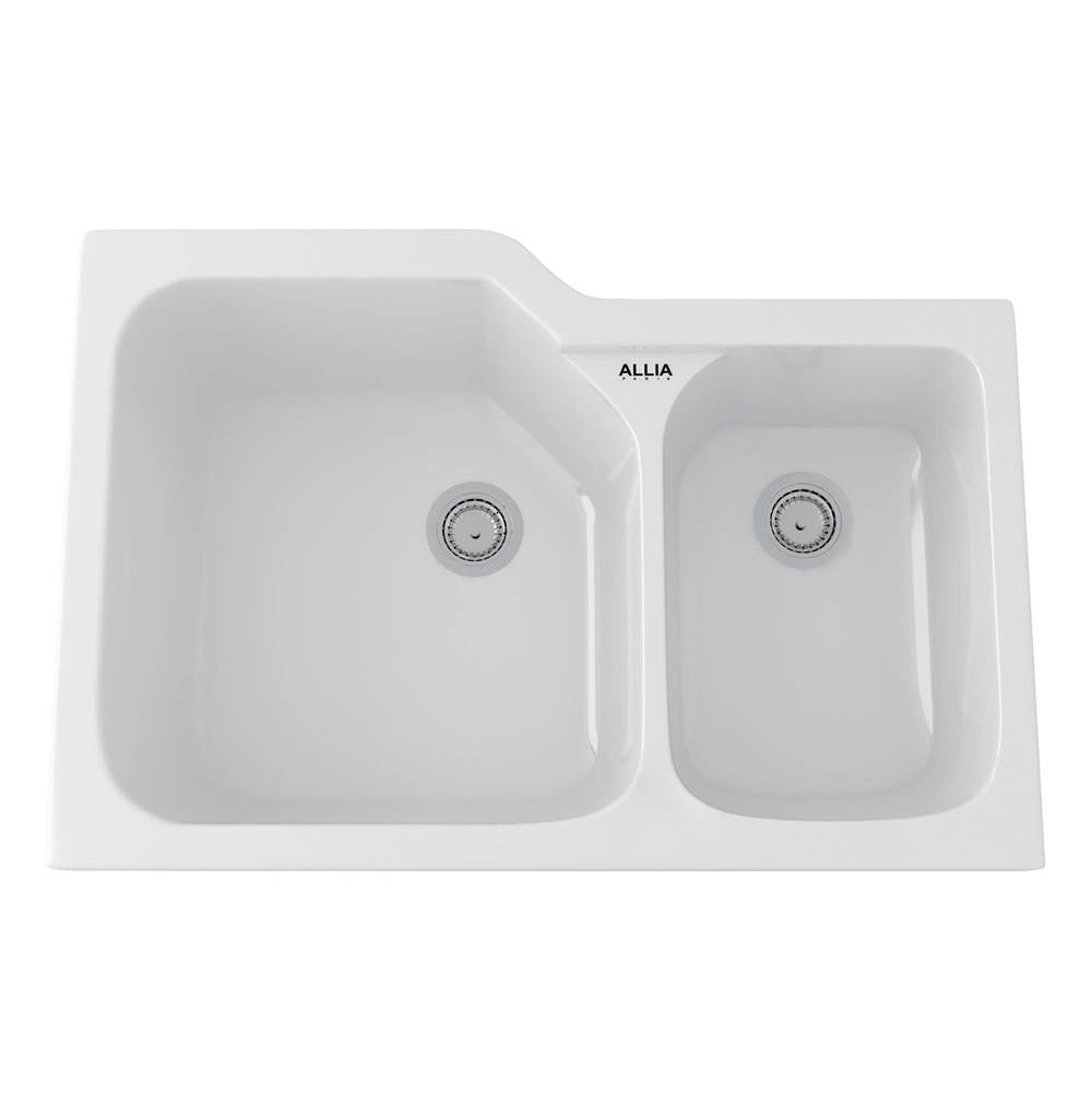 Rohl - AlliaE 33'' Fireclay 2 Bowl Undermount Kitchen Sink - White
