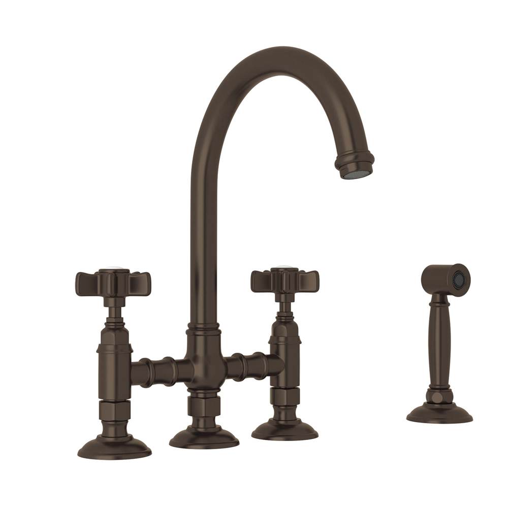 Rohl - San Julio Bridge Kitchen Faucet With Side Spray - Tuscan Brass