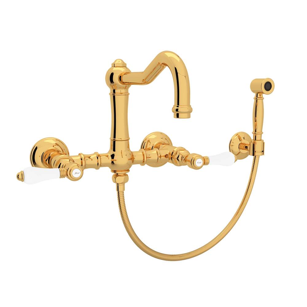 Rohl - Acqui Wall Mount Bridge Kitchen Faucet With Sidespray And Column Spout - Italian Brass