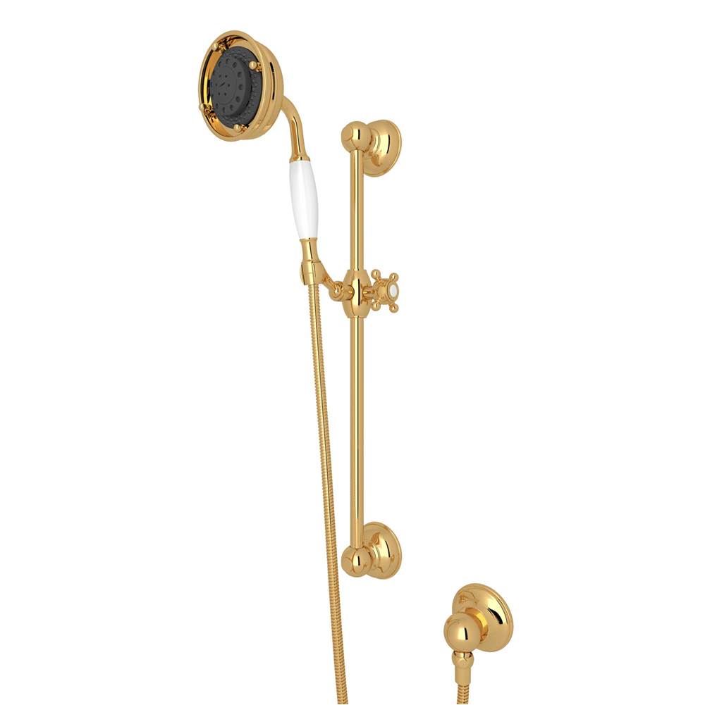 Rohl - Handshower Set With 22'' Slide Bar and 3-Function Handshower - Italian Brass