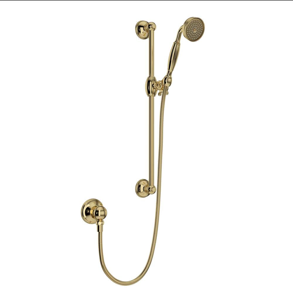 Rohl - Handshower Set With 22'' Slide Bar and Single Function Handshower - Unlacquered Brass