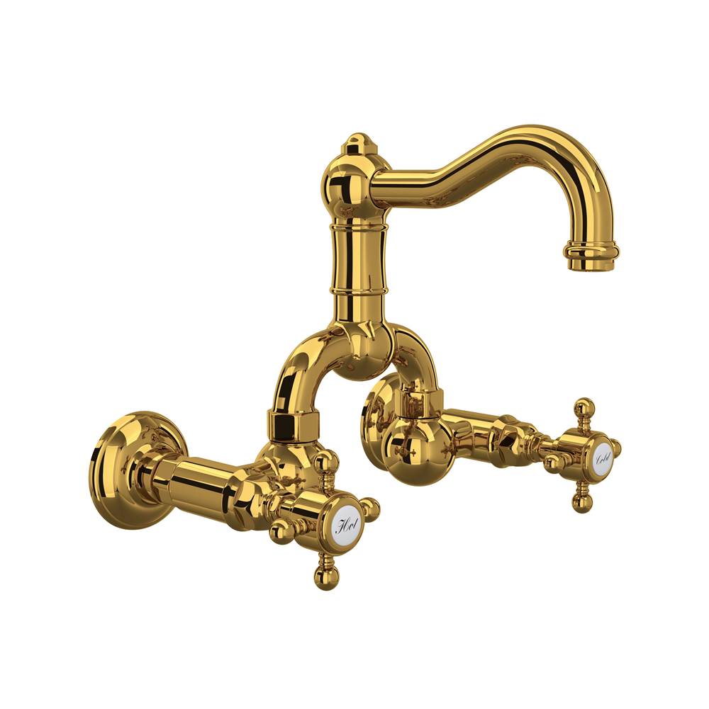 Rohl - Acqui Wall Mount Bridge Lavatory Faucet With Column Spout - Unlacquered Brass