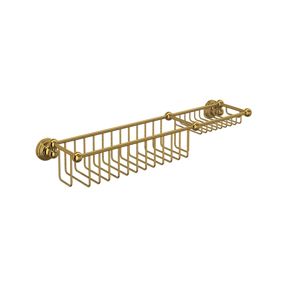 Rohl - 20'' Bottle Basket With Soap Tray - Unlacquered Brass