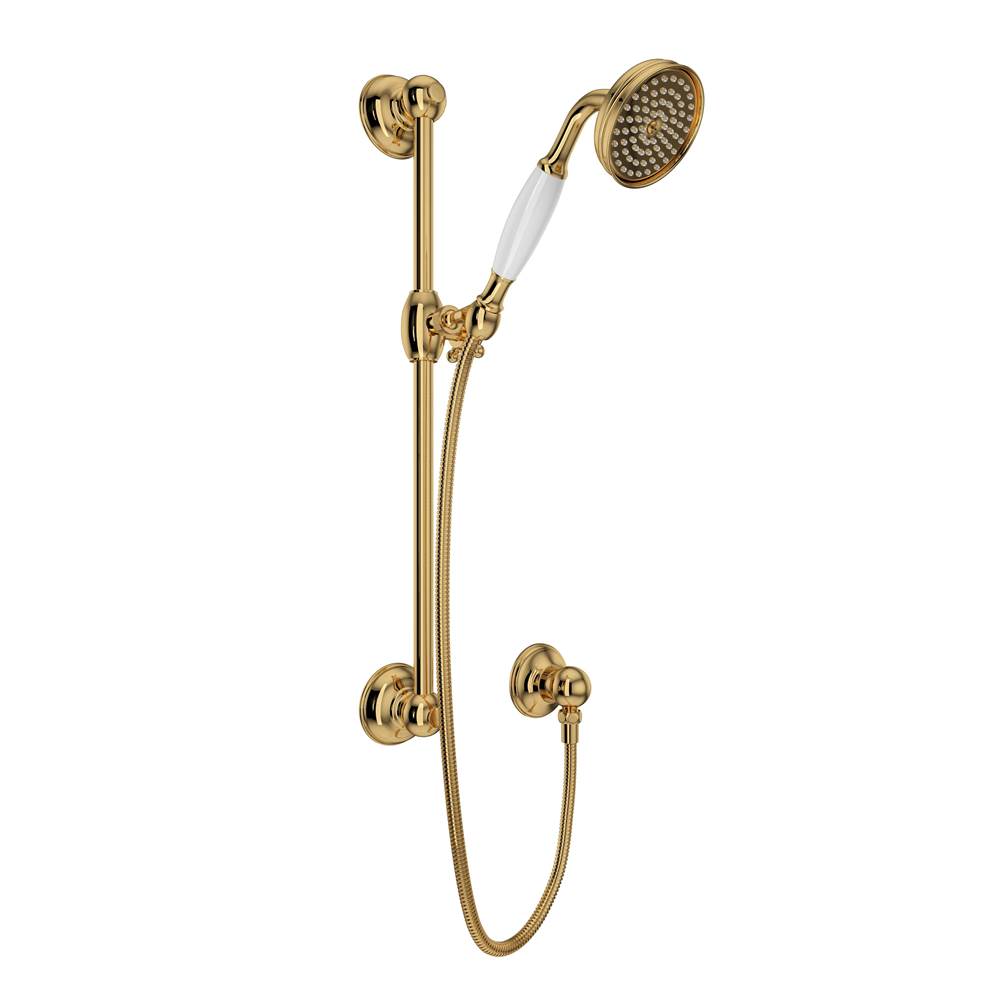 Rohl - Handshower Set With 22'' Slide Bar and Single Function Handshower - Italian Brass