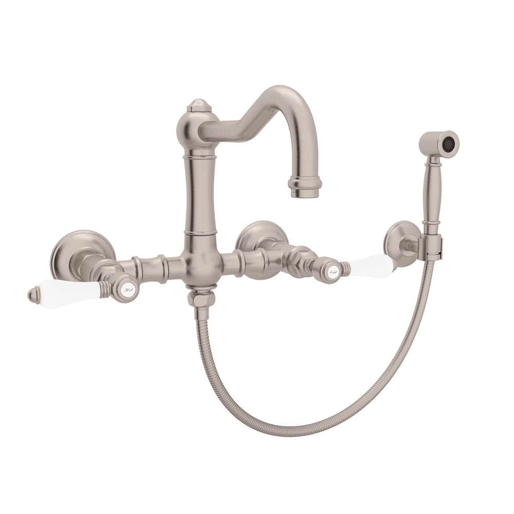 Rohl - Acqui Wall Mount Bridge Kitchen Faucet With Sidespray And Column Spout - Satin Nickel