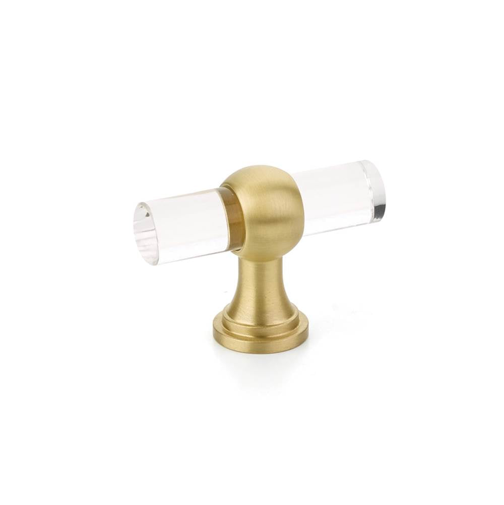 Schaub And Company - T-Knob, Adjustable Clear Acrylic, Satin Brass, 2'' - Satin Brass