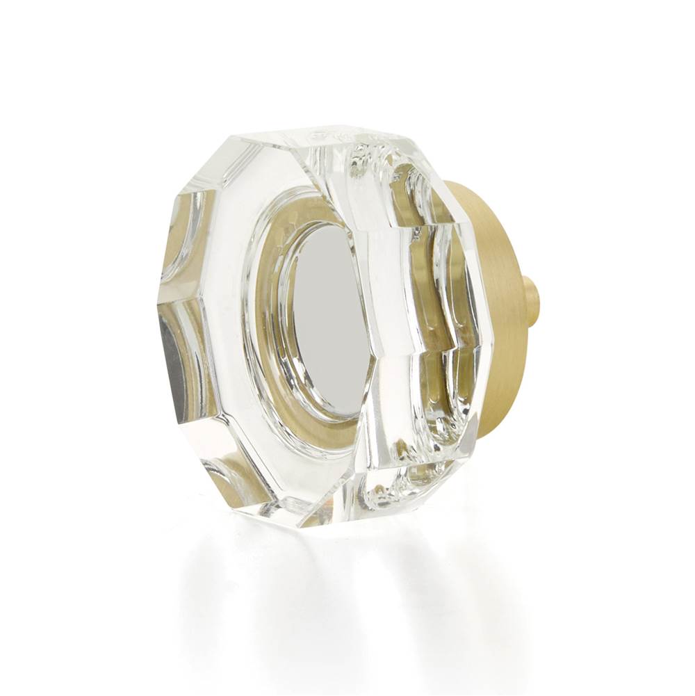 Schaub And Company - Large Multi-Sided Glass Knob, Satin Brass, 1-3/4'' dia - Satin Brass
