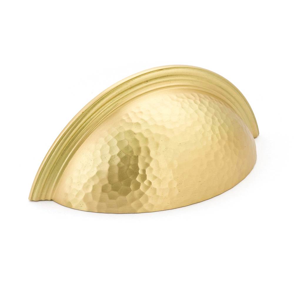 Schaub And Company - Cup Pull, Hammered, Plain Edge, Satin Brass, 3'' cc - Satin Brass