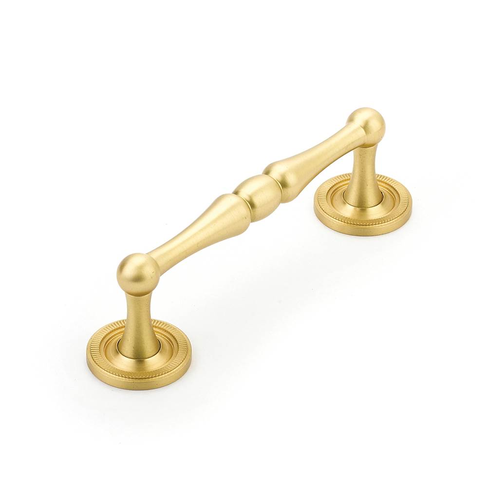 Schaub And Company - Pull, Knurled Footplate, Satin Brass, 4'' cc - Satin Brass