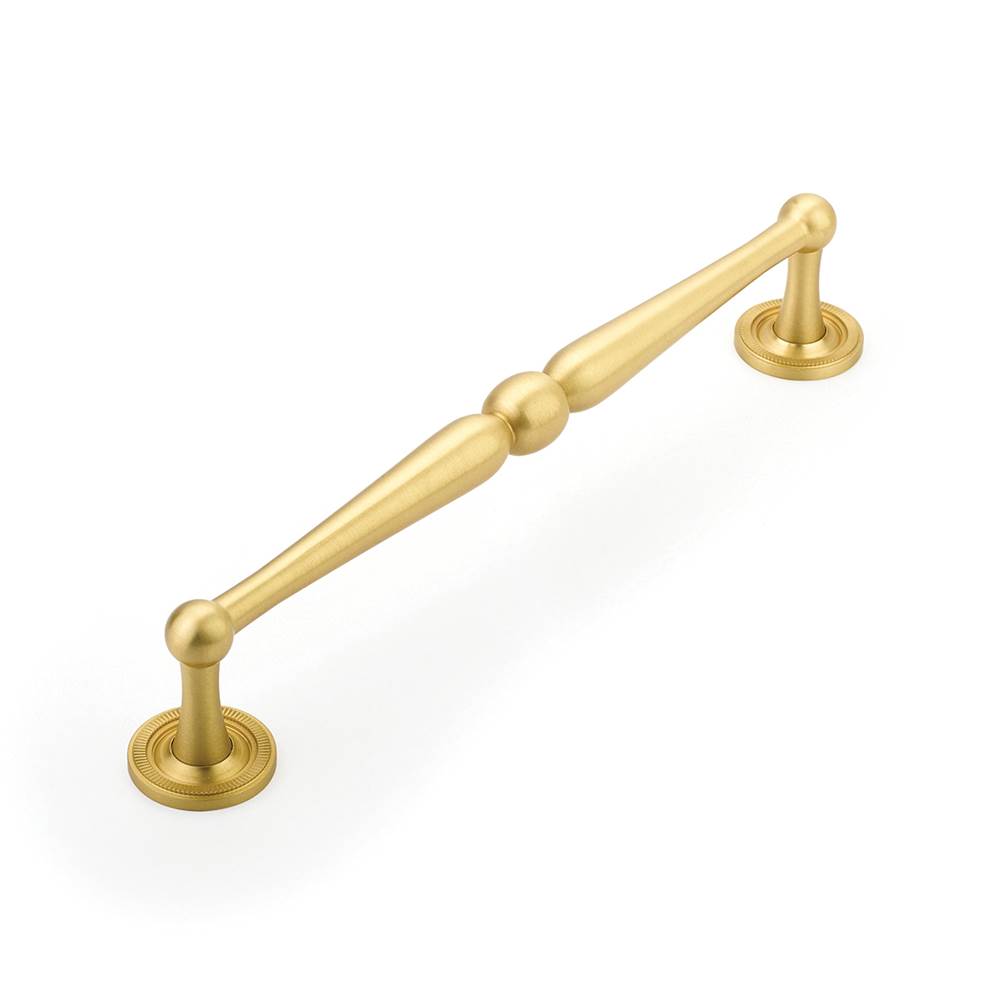 Schaub And Company - Pull, Knurled Footplate, Satin Brass, 8'' cc - Satin Brass