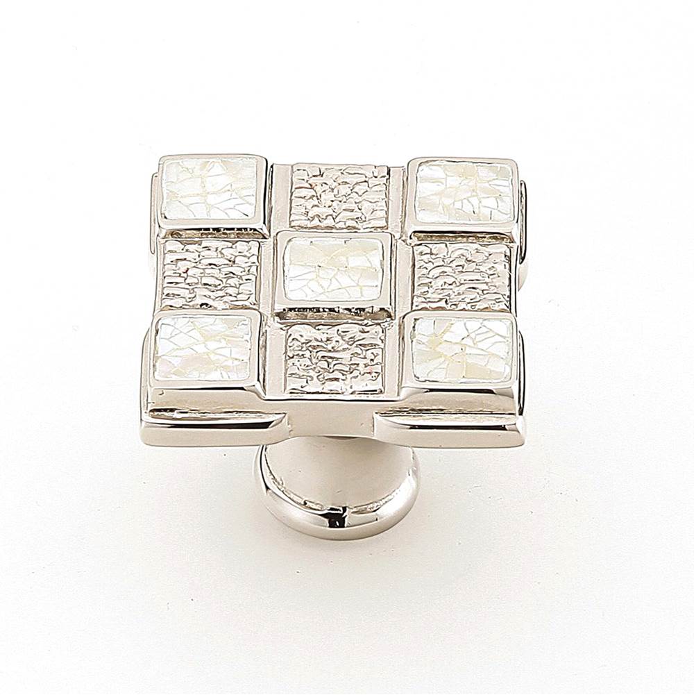 Schaub And Company - Avalon Bay,Square Knob,9 Sections,White Mother Of Pearl Inlaid On Solid Brass,Polished Nickel Finish - White