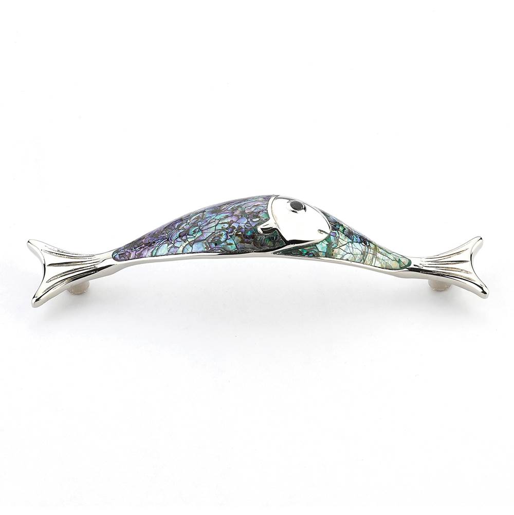 Schaub And Company - Imperial Shell,Pull,4-1/2'' Cc,Imperial Shell Inlaid On Solid Brass,Polished Nickel Fish Design, 5-1/2'' X 7/8'' - Imperial Shell