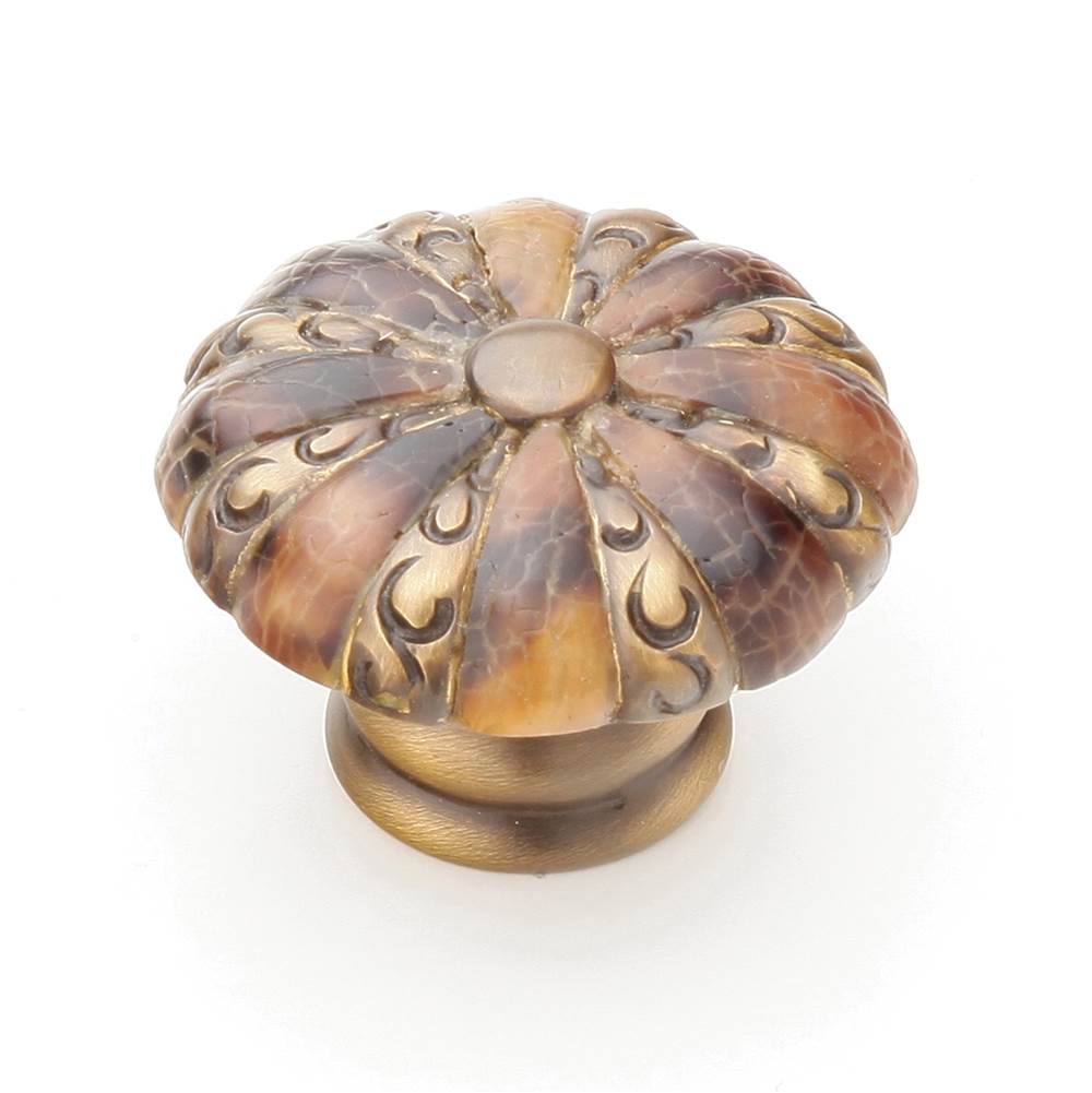 Schaub And Company - Tiger Penshell,Round Knob,1-3/8'' Dia,Penshell Inlaid On Solid Brass,Estate Dover Finish - Tiger Penshell