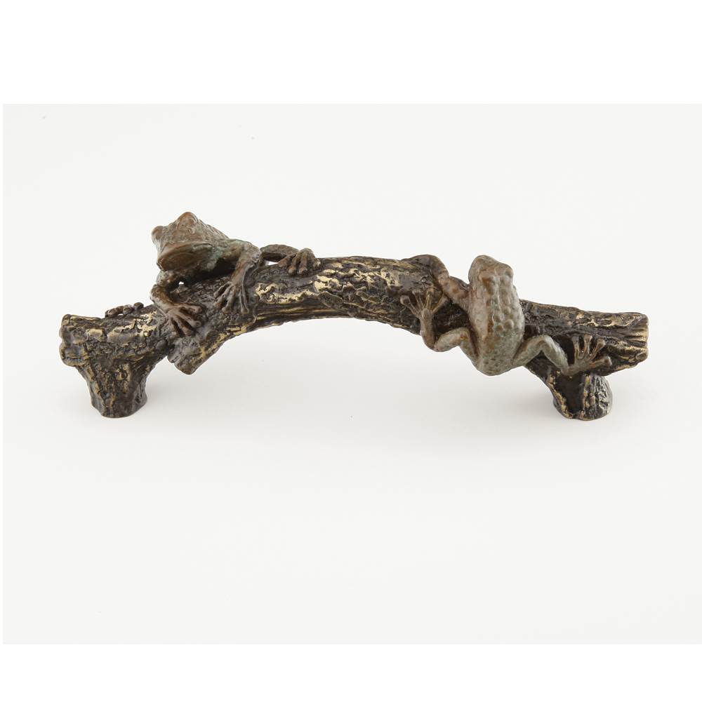 Schaub And Company - Nature,Solid Brass Frog On A Log Pull, In Highlighted Bronze Finish With Frog In Pompiean Bronze - Pompiean Bronze