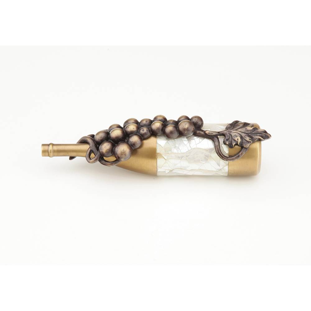 Schaub And Company - Wine, Wine Bottle Pull With Grapes,1-1/2'' Cc With Mother Of Pearl Center In Antique Brass - Antique Brass