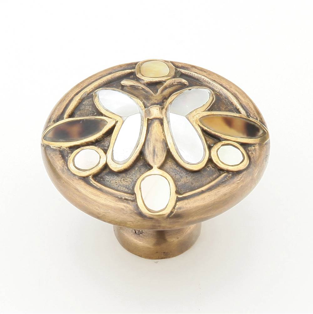 Schaub And Company - Heirloom Treasures,Solid Brass Knob,1-1/2'' Dia With Tiger Penshell And White And Yellow Mother Of Pearl Inlays On Polished Brass And Antique Brass Finishes - Polished Brass