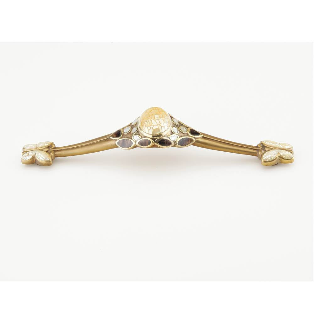 Schaub And Company - Heirloom Treasures,Solid Brass Pull,6'' Cc With Tiger Penshell And White And Yellow Mother Of Pearl Inlays On Polished Brass And Antique Brass Finishes - Polished Brass