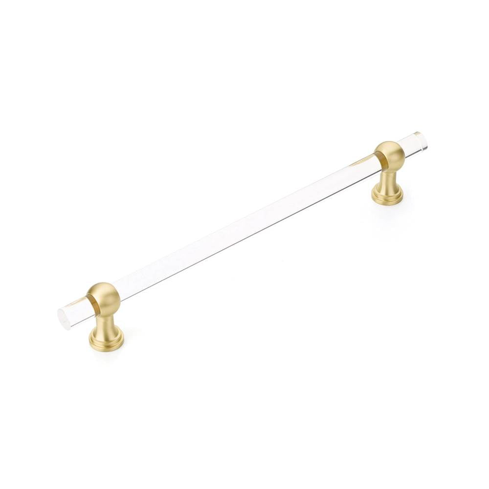 Schaub And Company - Back to Back, Appliance Pull, NON-Adjustable Clear Acrylic, Satin Brass, 12'' cc - Satin Brass