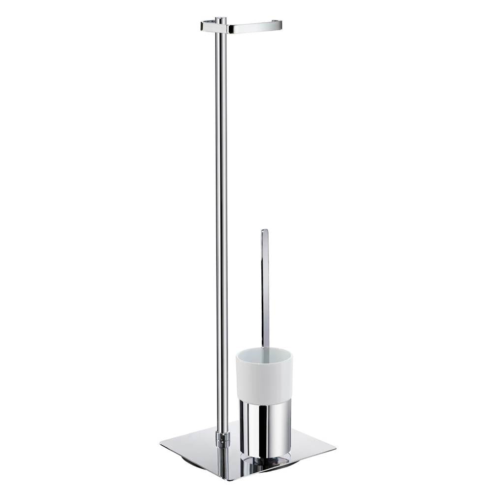 Smedbo - OUTLINE Toilet Roll Holder Free Standing / Toilet Brush incl. Container - Polished Chrome Porcelain