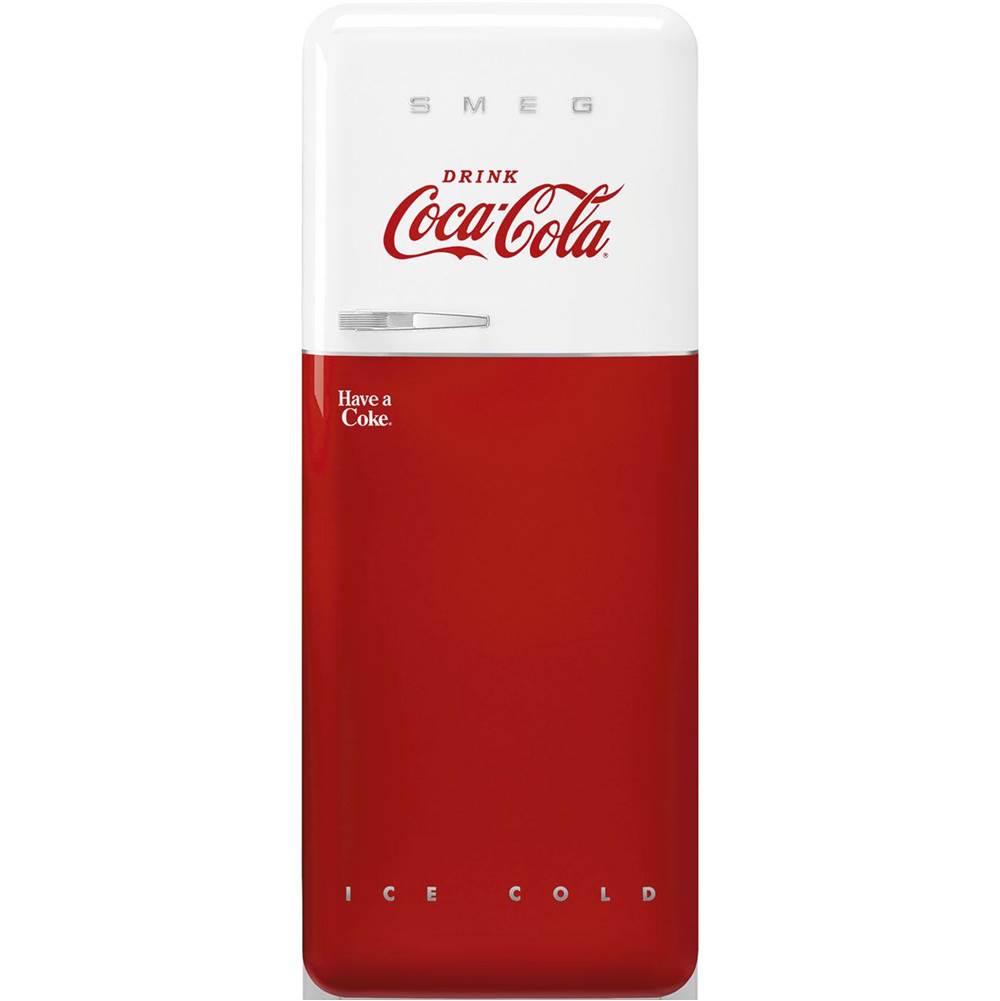 Smeg USA - Fab 28 Retro 60 cm Refrigerator with Freezer Compartment. Coca-Cola Iconic Design. Right Hinge Only - Gloss Coca Cola Iconic Design
