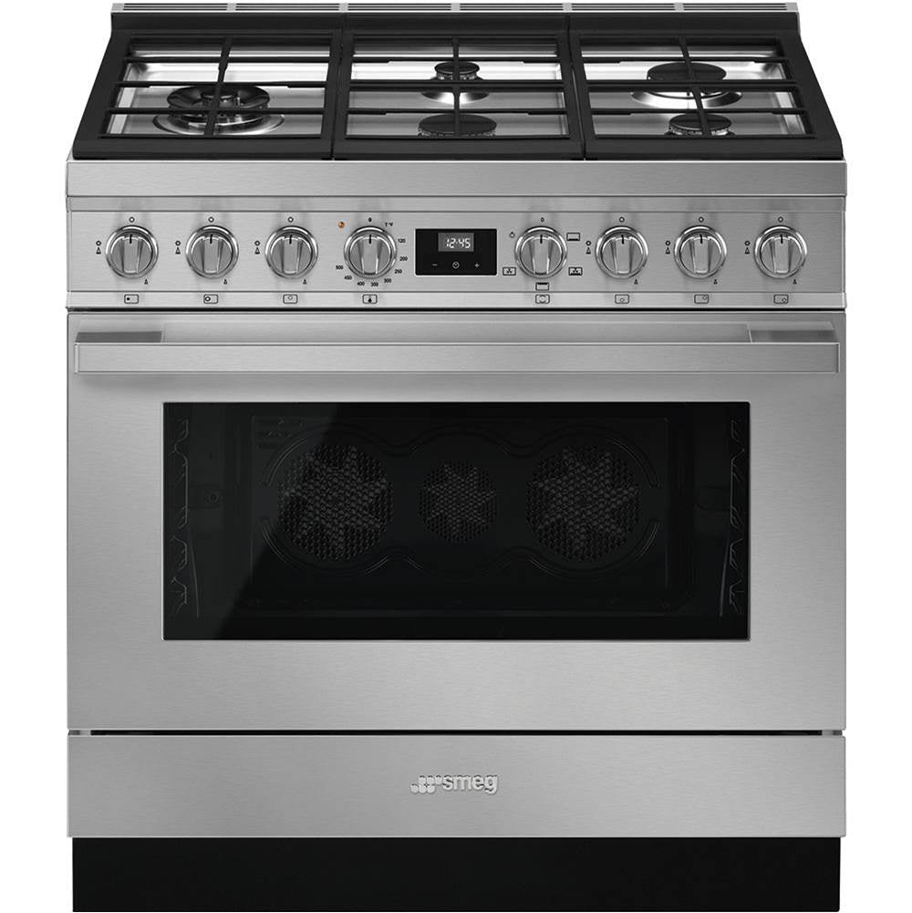 Smeg USA - Portofino Series 36'' Range. All Gas. Stainless Steel - Satin Stainless Steel