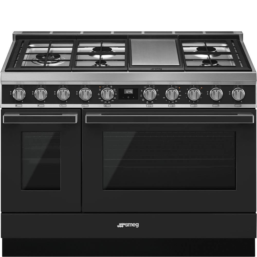 Smeg USA - Portofino Series 48'' Range. Duel Fuel with Aux Oven. Anthracite - Anthracite