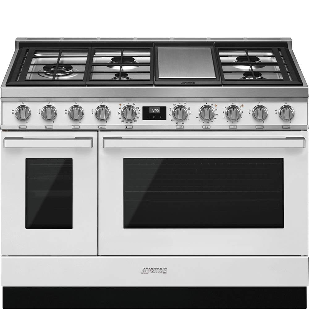 Smeg USA - Portofino Series 48'' Range. Duel Fuel with Aux Oven. White - White