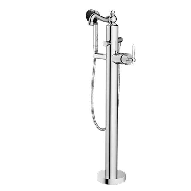 Santec - TRIM - Floor Mount Tub Filler with Hand Shower - Satin Nickel