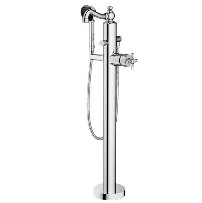 Santec - TRIM - Floor Mount Tub Filler with Hand Shower - Satin Nickel