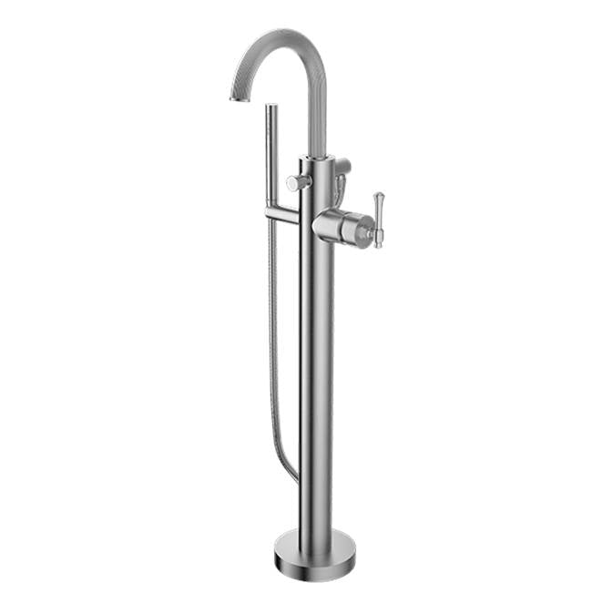 Santec - TRIM - Floor Mount Tub Filler with Hand Shower - Satin Nickel