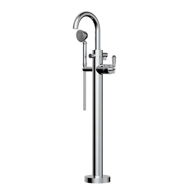 Santec - TRIM - Floor Mount Tub Filler with Hand Shower - Satin Nickel