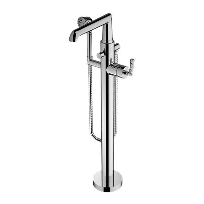 Santec - TRIM - Floor Mount Tub Filler with Hand Shower - Satin Brass