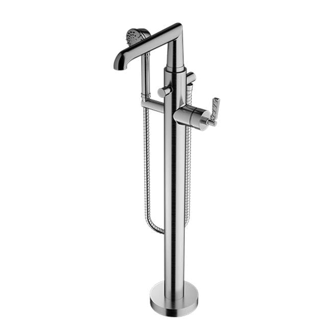 Santec - TRIM - Floor Mount Tub Filler with Hand Shower - Satin Nickel
