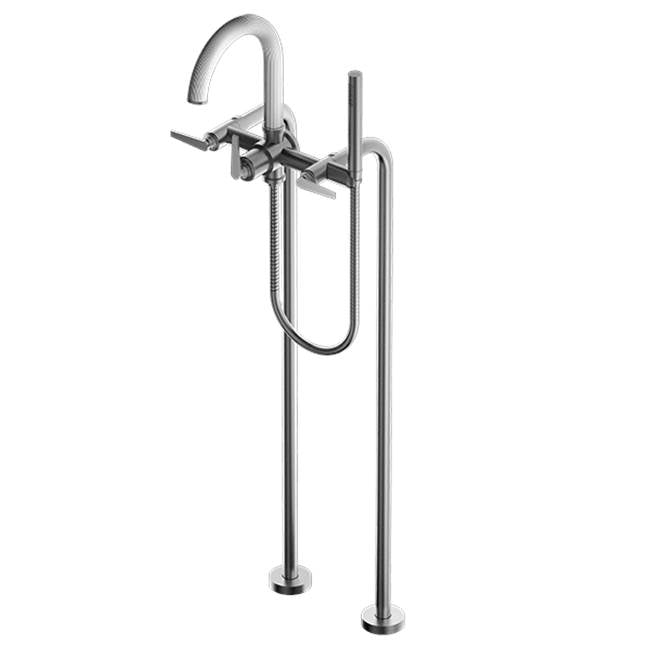 Santec - Floor Mount Tub Filler with Hand Shower - Satin Nickel