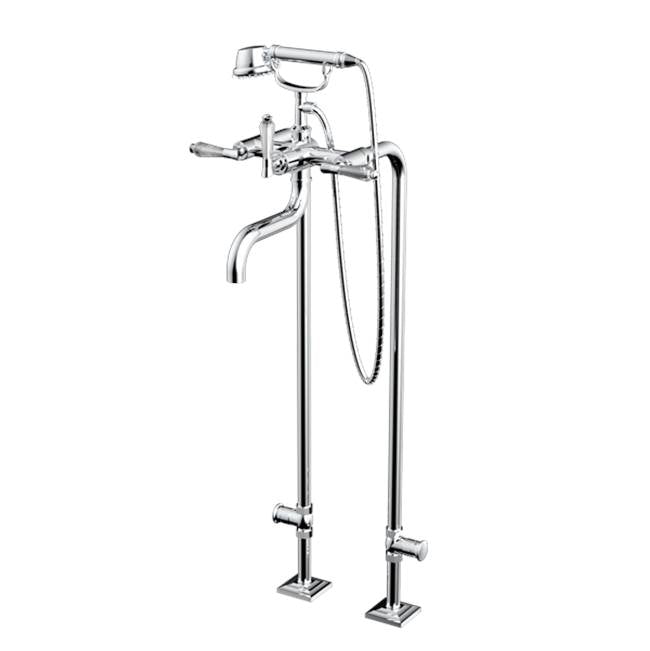 Santec - Floor Mount Tub Filler with Hand Shower and Shut-off Valves (pair) - Satin Metallic Rose PVD