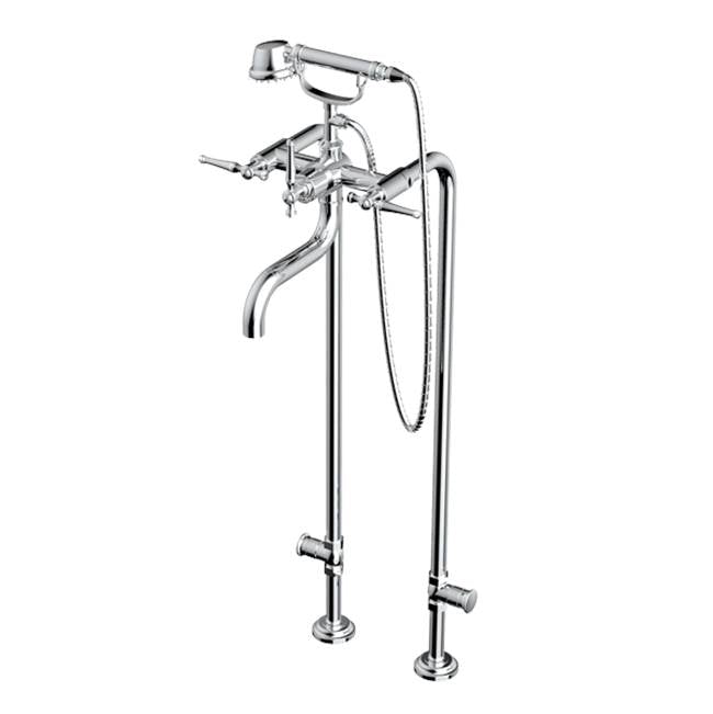Santec - Floor Mount Tub Filler with Hand Shower and Shut-off Valves (pair) - Satin Metallic Rose PVD