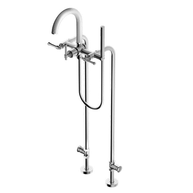 Santec - Floor Mount Tub Filler with Hand Shower and Shut-off Valves (pair) - Satin Nickel