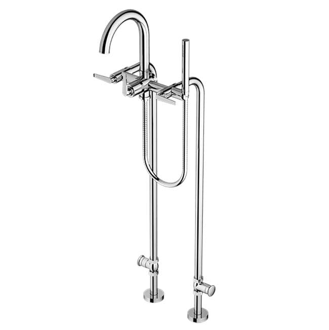 Santec - Floor Mount Tub Filler with Hand Shower and Shut-off Valves (pair) - Satin Metallic Rose PVD