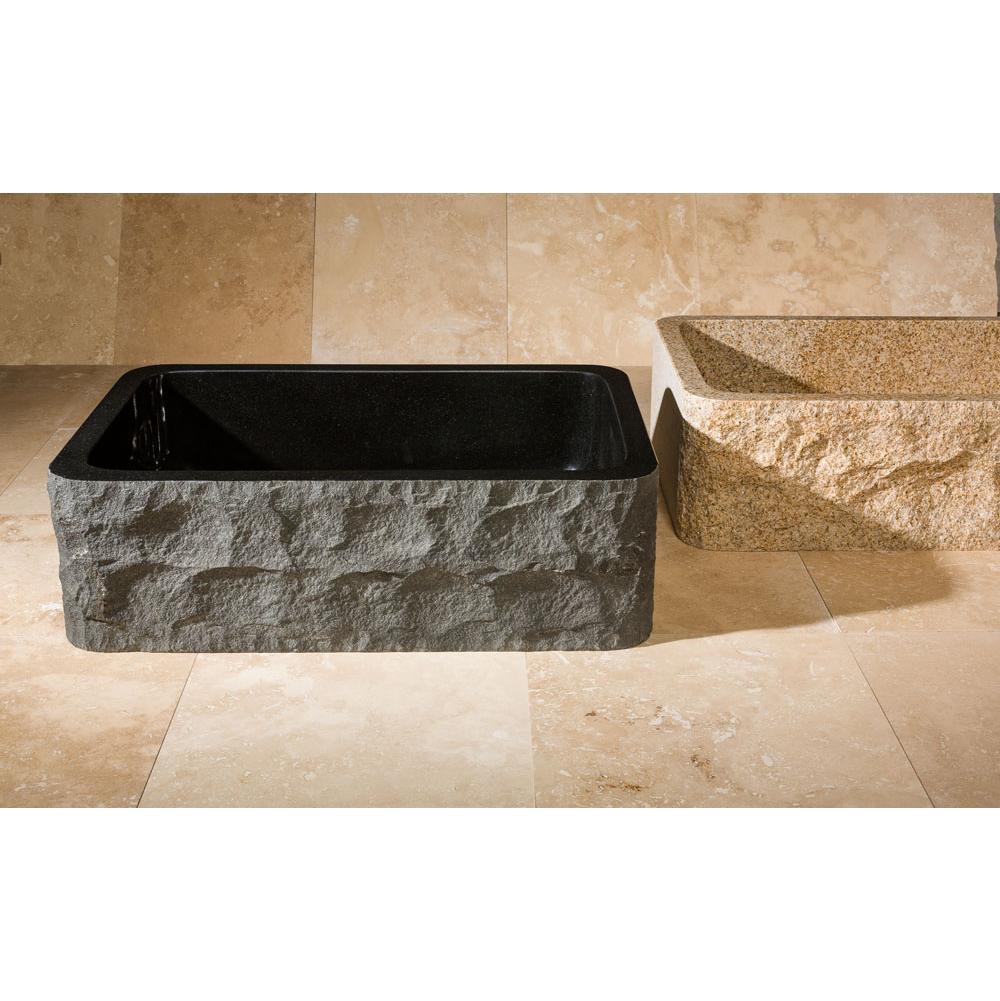 Stone Forest - Farmhouse Sink, Chiseled Apron - Black Granite