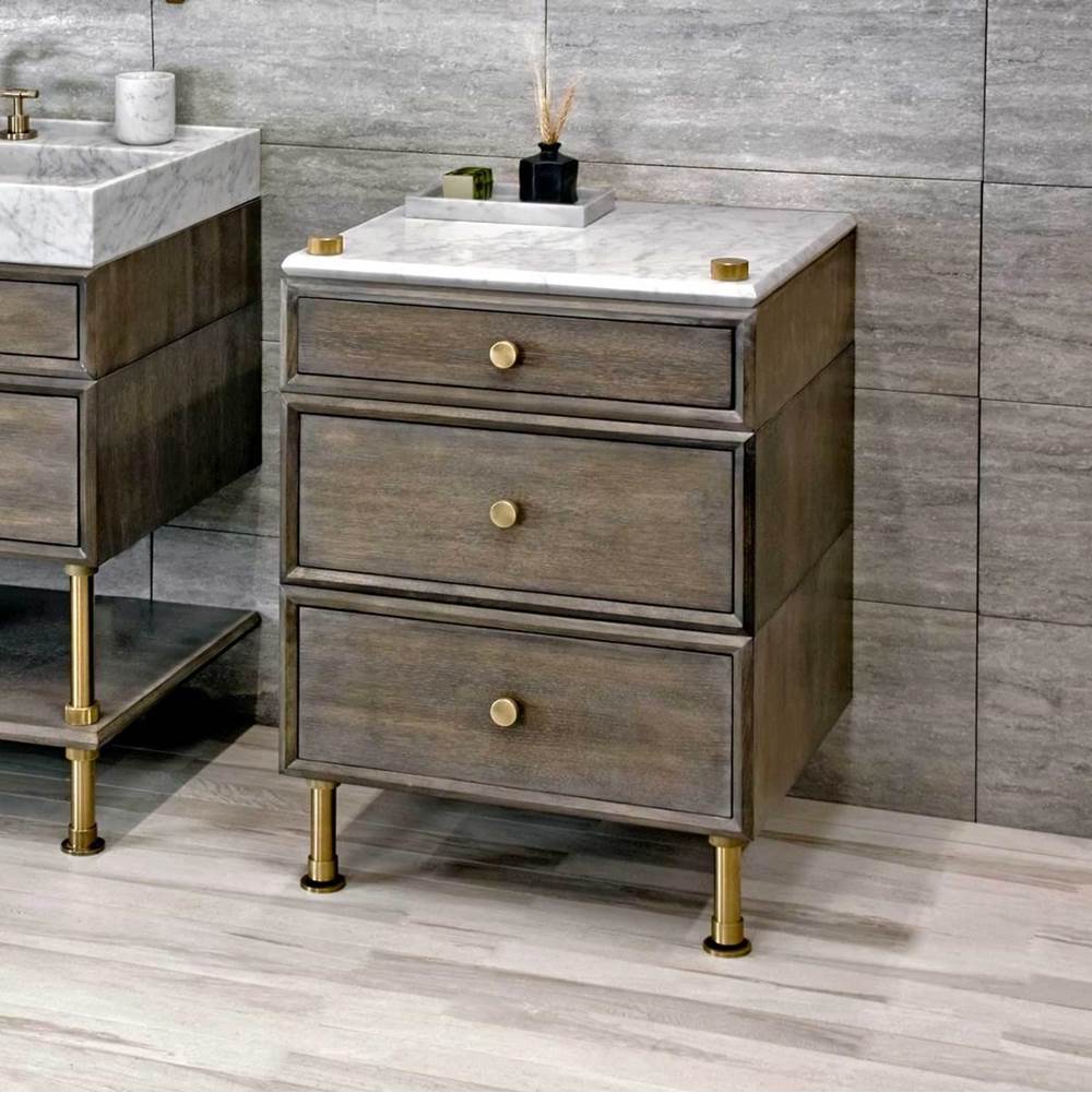 Stone Forest - Elemental Side Table, 36'' W, Walnut - Aged Brass/Honed Carrara Marble/Walnut
