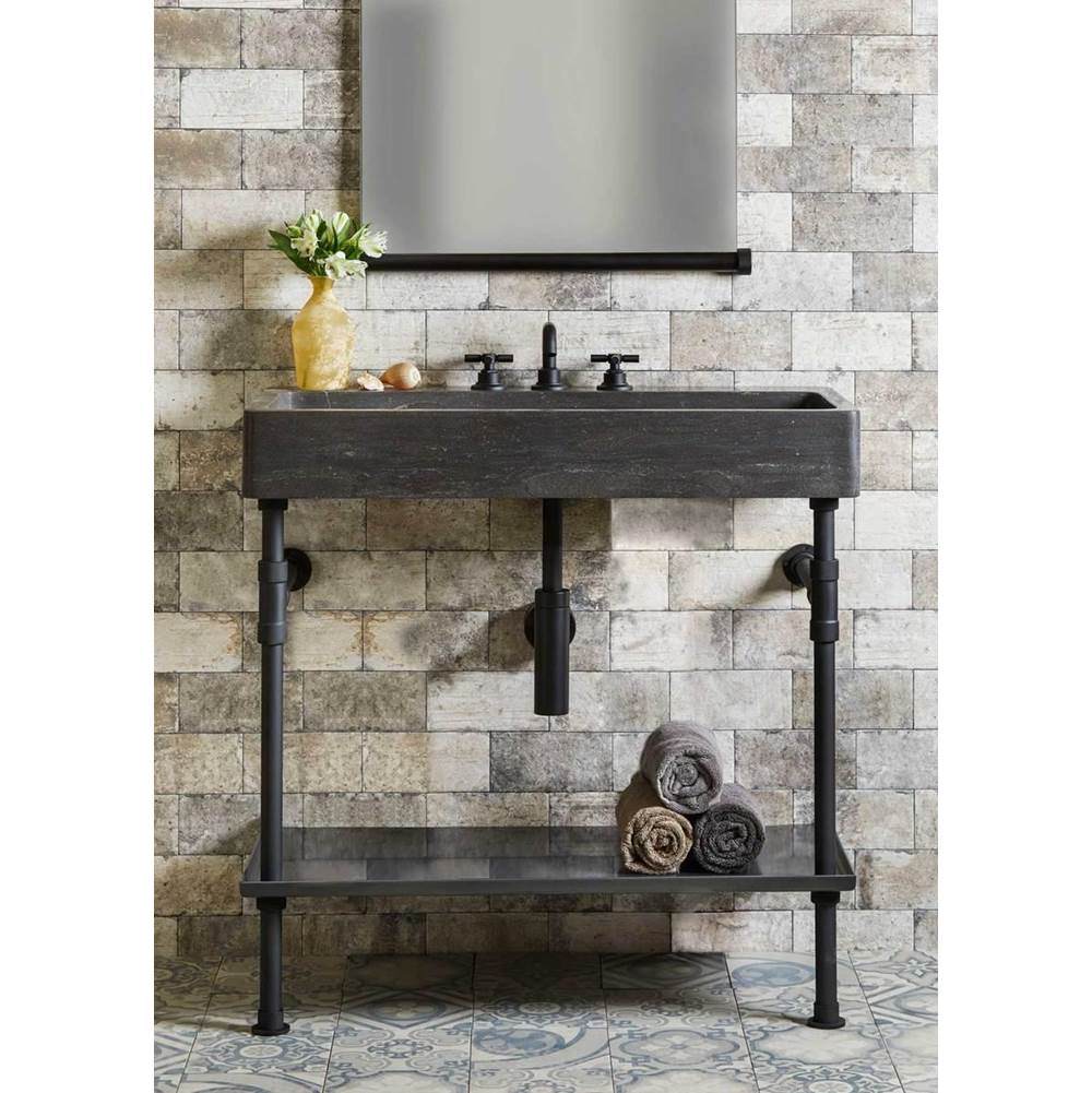 Stone Forest - Trough Tray Vanity - For 36''X18'' Trough Sink Only - Polished Nickel/Tuxedo Gray Steel