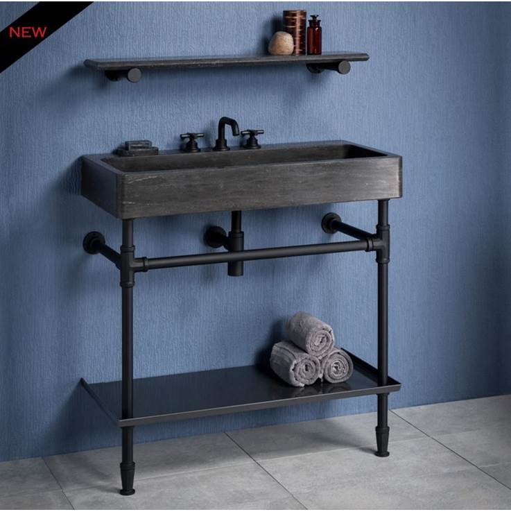 Stone Forest - Facet Trough Tray Vanity - For 36''X18'' Trough Sink Only - Matte Black/Tuxedo Gray Steel