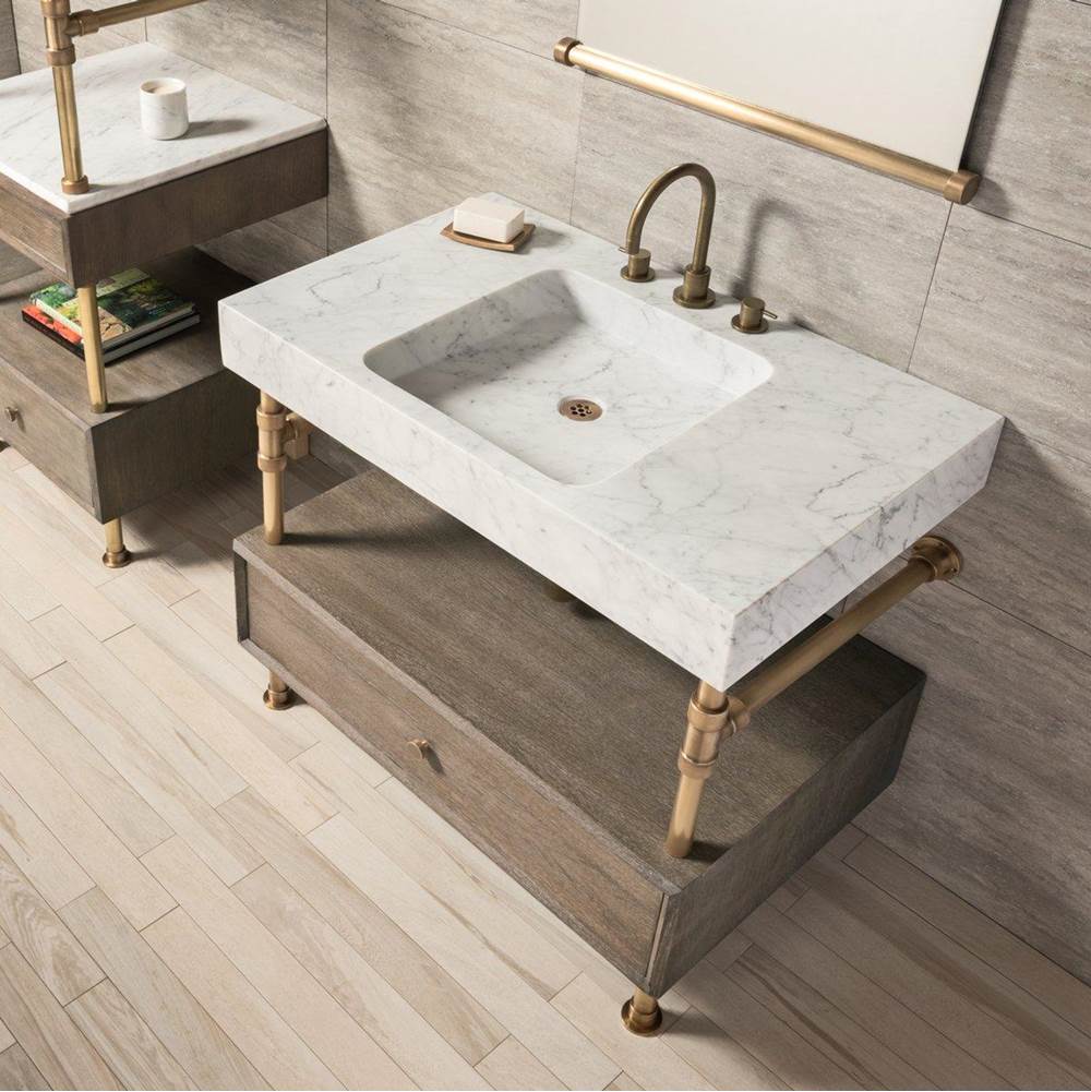 Stone Forest - Elemental Drawer Vanity, 36'' W, With 10'' H Drawer - Polished Nickel/Cement Gray Wood