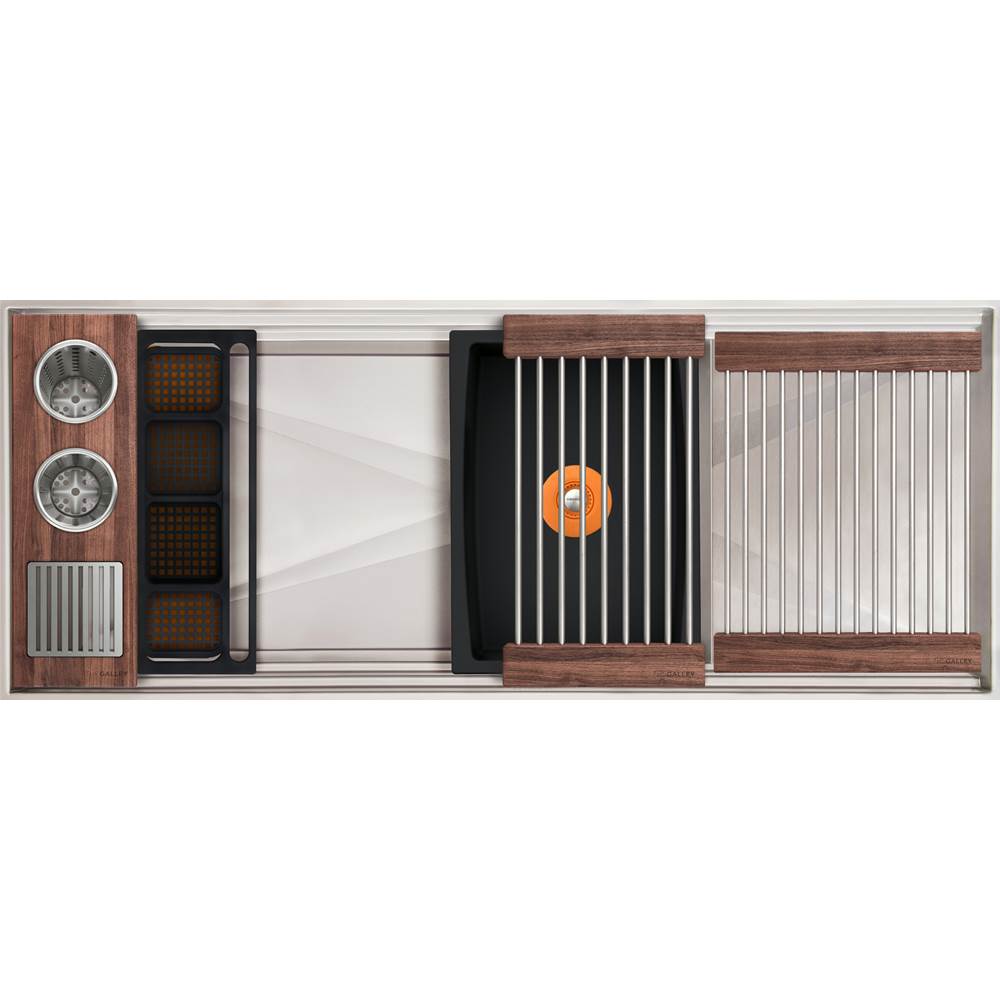 The Galley - Ideal ThinTopE WashStationE 3S + 12'' DryDock Drain Side, Four Tool Wash Kit, One DryDock Tool in American Black Walnut / Graphite Resin+ - American Black Walnut