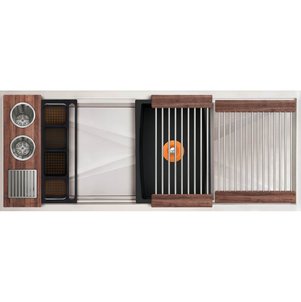 The Galley - Ideal WashStationE 3S + 12'' DryDock Drain Side, Four Tool Wash Kit, One DryDock Tool in American Black Walnut / Graphite Resin+ - American Black Walnut