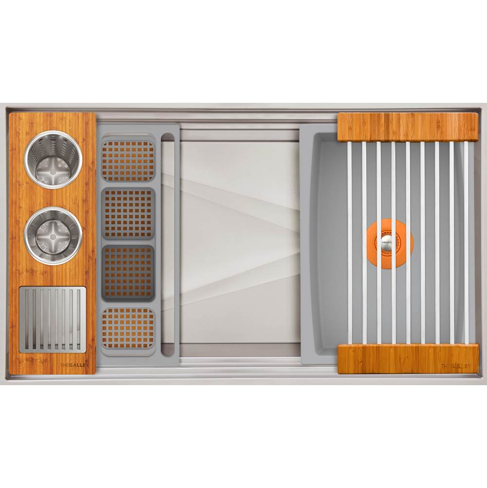 The Galley - Ideal ThinTopE WashStationE 3S with Four Tool Wash Kit in Natural Golden Bamboo / Exclusive Gray Resin+ - Natural Golden Bamboo