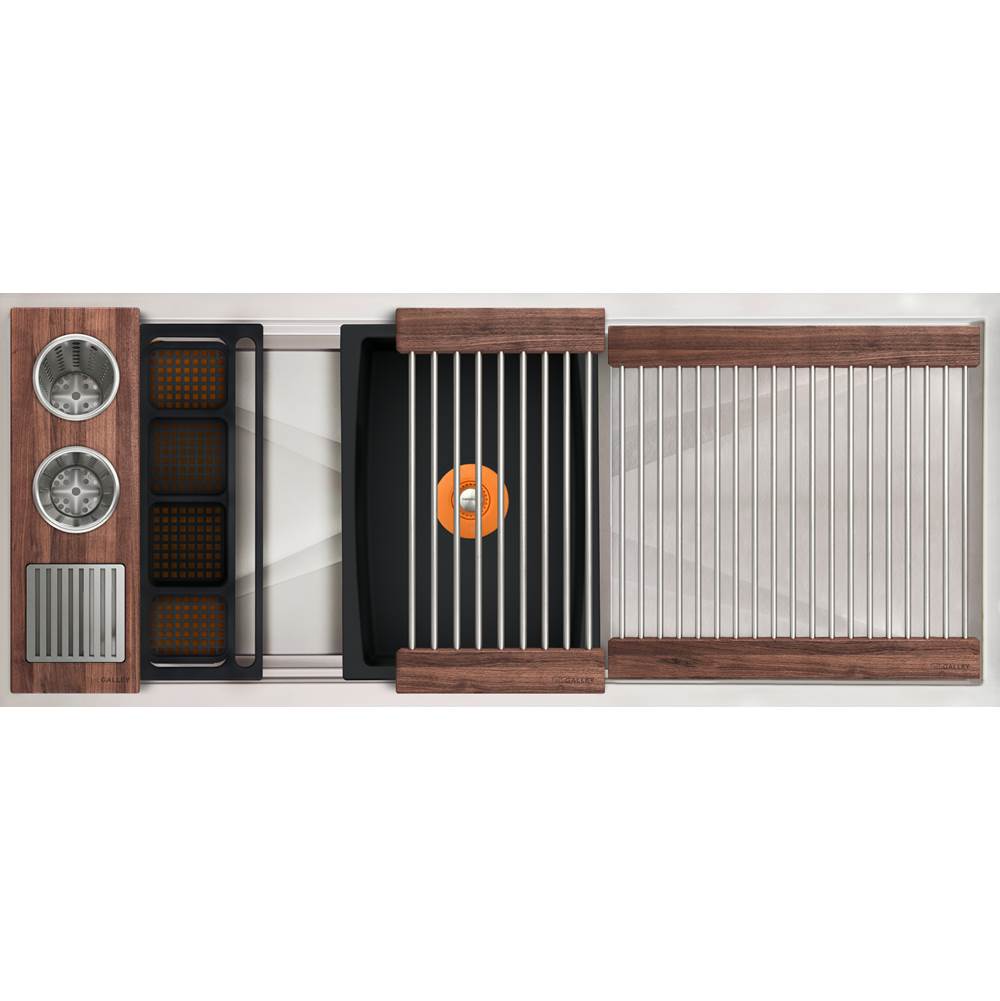 The Galley - Ideal WashStationE 30S + 18'' DryDock Drain Side, Four Tool Wash Kit, One DryDock Tool in American Black Walnut / Graphite Resin+ - American Black Walnut