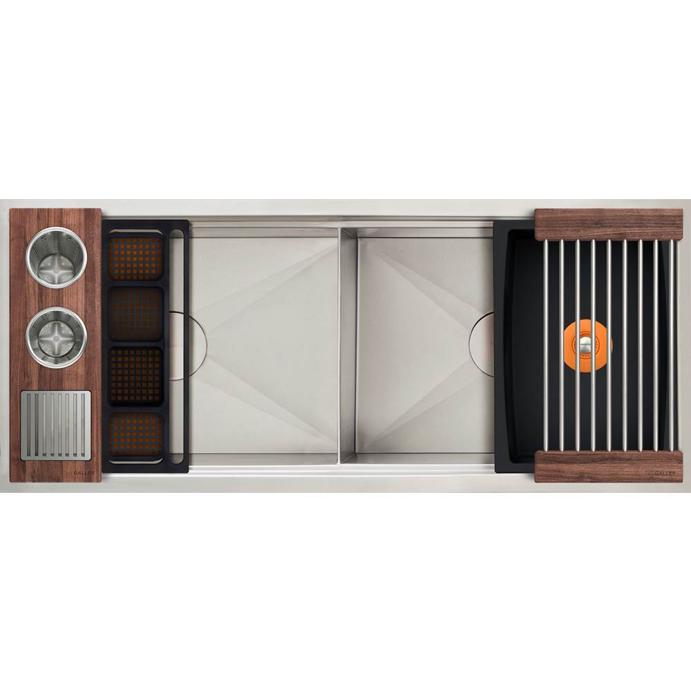 The Galley - Ideal Double Bowl WashStationE 4D with Four Tool Wash Kit in American Black Walnut / Graphite Resin+ - American Black Walnut