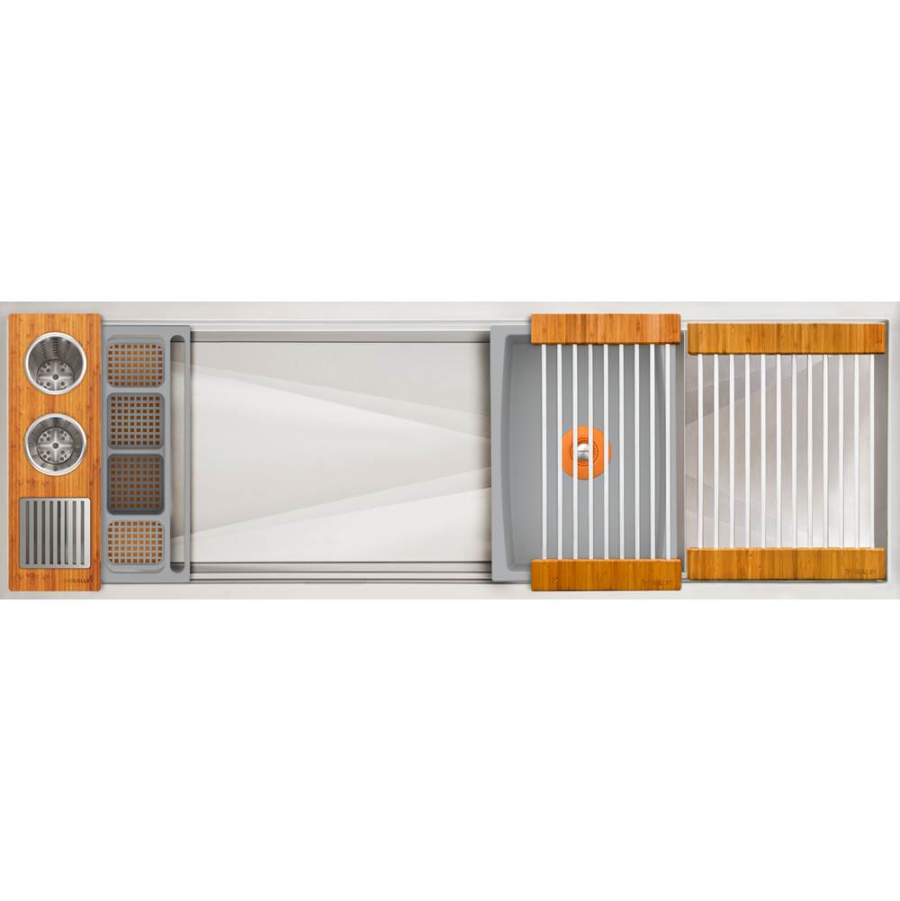 The Galley - Ideal WashStationE 4S + 12'' DryDock Drain Side, Four Tool Wash Kit, One DryDock Tool in Natural Golden Bamboo / Exclusive Gray Resin+ - Natural Golden Bamboo