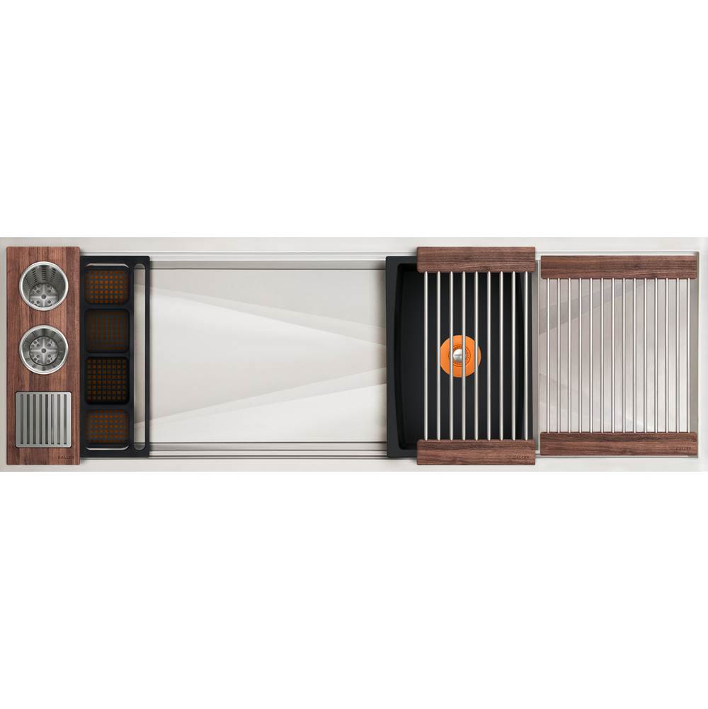 The Galley - Ideal WashStationE 4S + 12'' DryDock Drain Side, Four Tool Wash Kit, One DryDock Tool in American Black Walnut / Graphite Resin+ - American Black Walnut